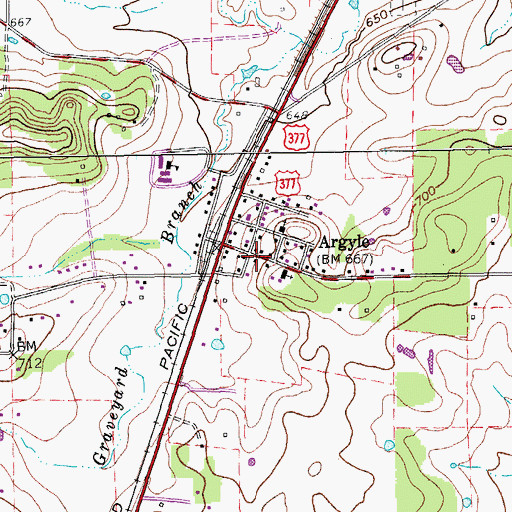 Topographic Map of Argyle, TX