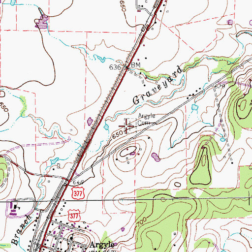 Topographic Map of Argyle Cemetery, TX