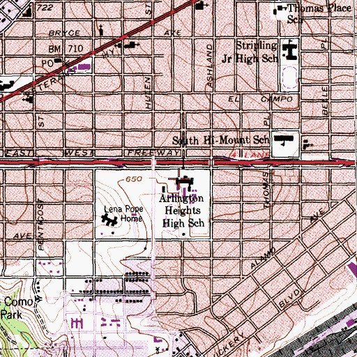 Topographic Map of Arlington Heights High School, TX