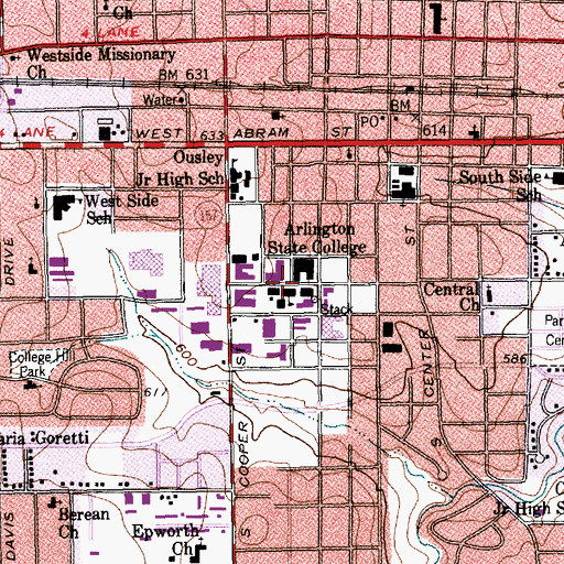 Topographic Map of Arlington State College, TX