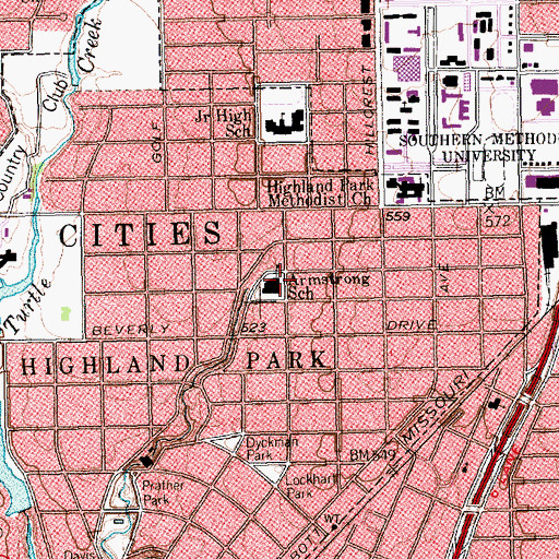 Topographic Map of Armstrong School, TX