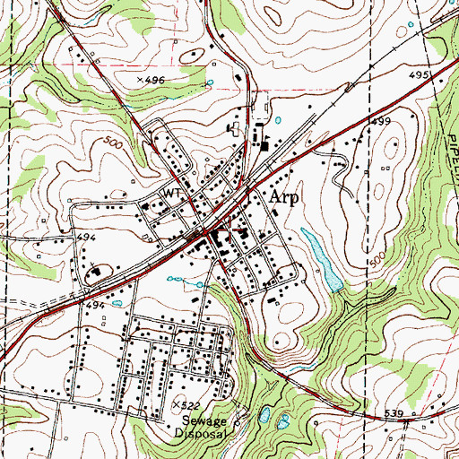 Topographic Map of Arp, TX