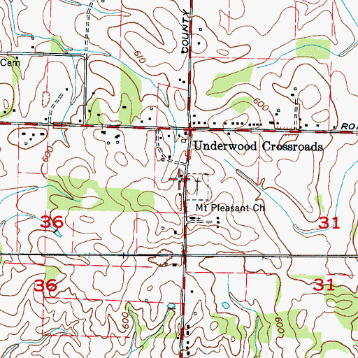Topographic Map of Mount Pleasant School (historical), AL