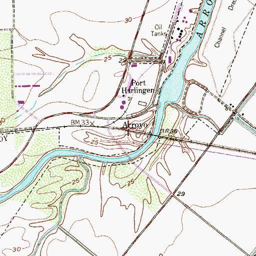 Topographic Map of Arroyo, TX
