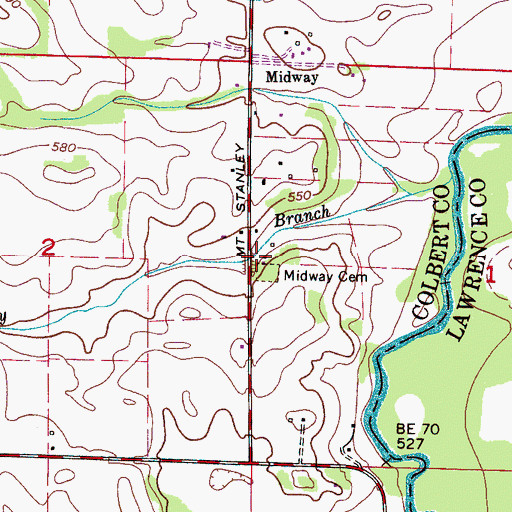 Topographic Map of Mount Stanley Baptist Church (historical), AL