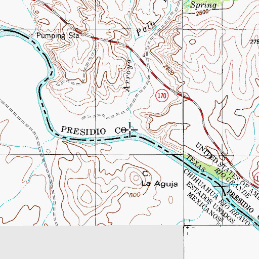 Topographic Map of Arroyo Palo Blanco, TX