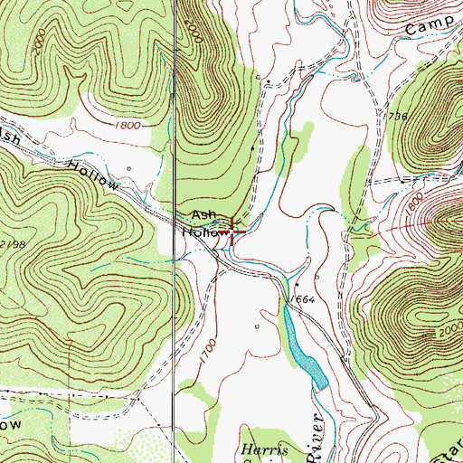 Topographic Map of Ash Hollow, TX