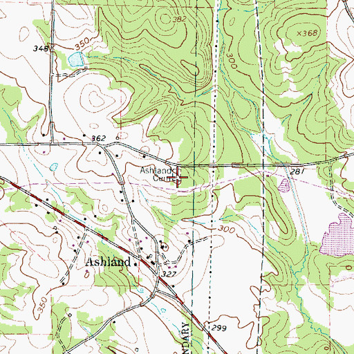 Topographic Map of Ashland Cemetery, TX