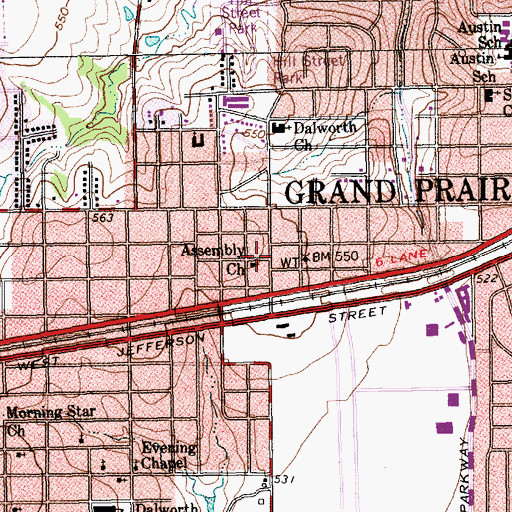 Topographic Map of Assemble Church, TX