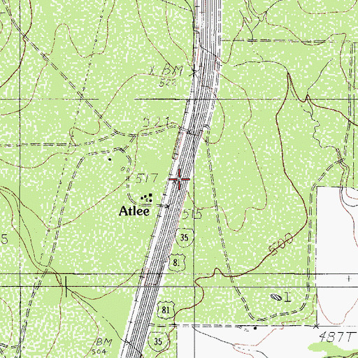 Topographic Map of Atlee Siding, TX