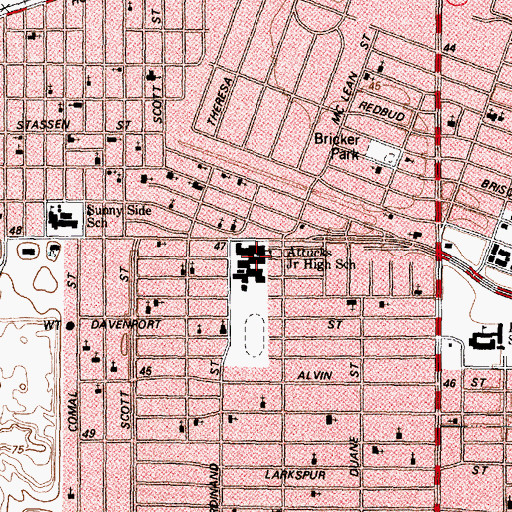 Topographic Map of Attucks Junior High School, TX