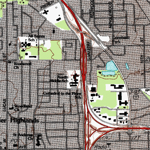 Topographic Map of Austin Junior High School, TX