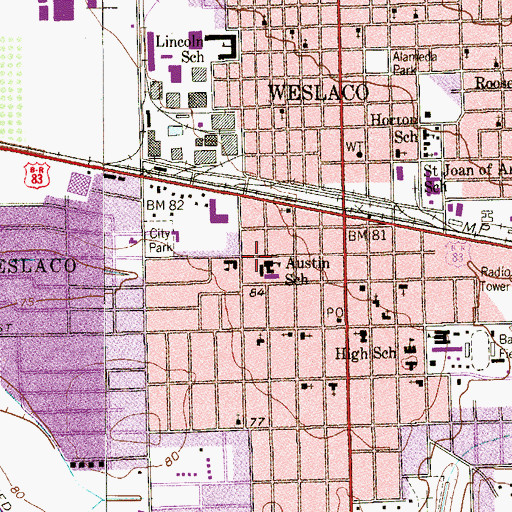 Topographic Map of Austin School, TX