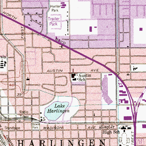 Topographic Map of Austin School, TX