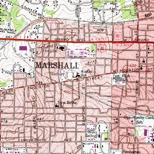 Topographic Map of Austin School, TX