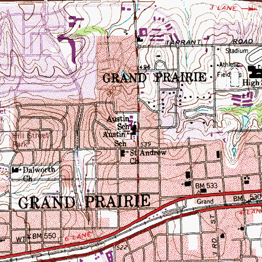Topographic Map of Austin School, TX