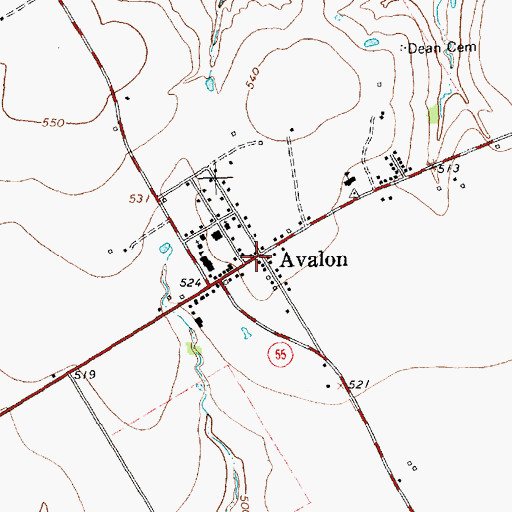 Topographic Map of Avalon, TX