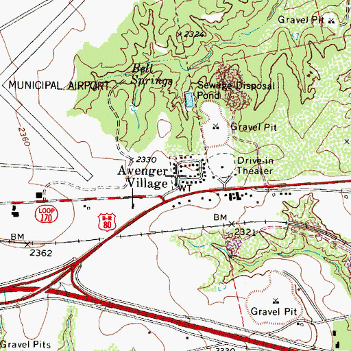 Topographic Map of Avenger Village, TX