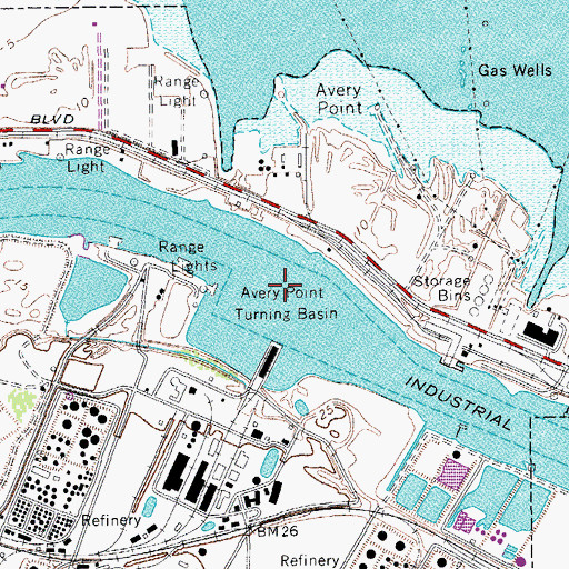 Topographic Map of Avery Point Turning Basin, TX