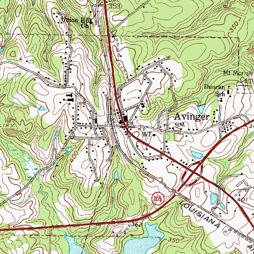 Topographic Map of Avinger, TX