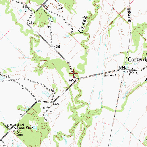 Topographic Map of Bachelor Creek, TX