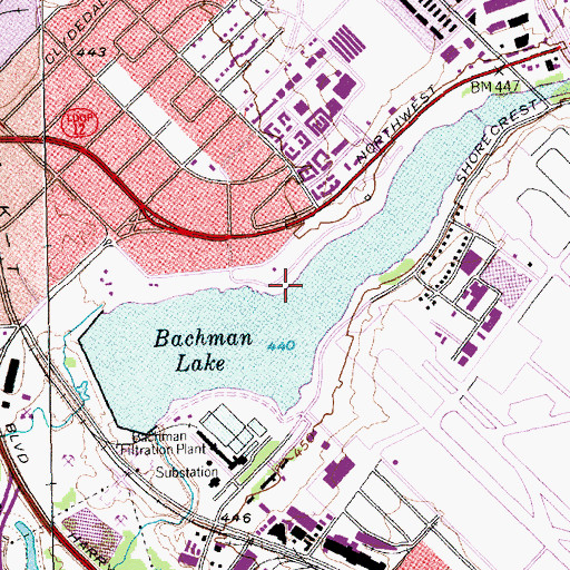 Topographic Map of Bachman Lake, TX