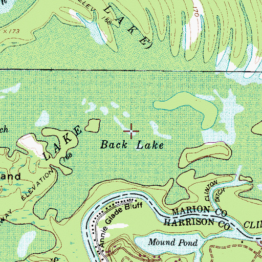 Topographic Map of Back Lake, TX