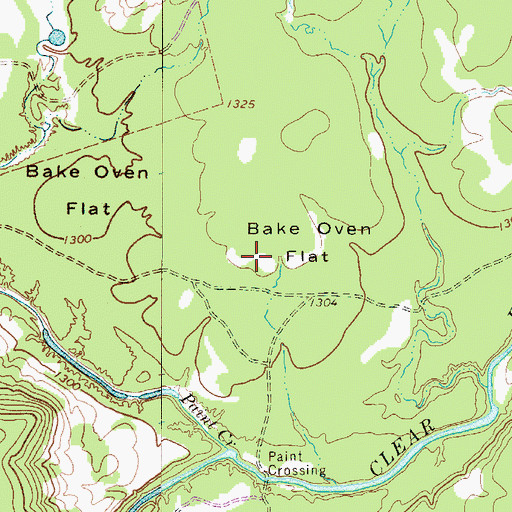 Topographic Map of Bake Oven Flat, TX