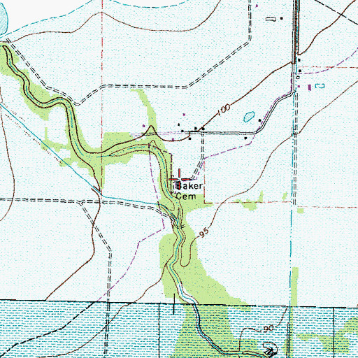 Topographic Map of Baker Cemetery, TX