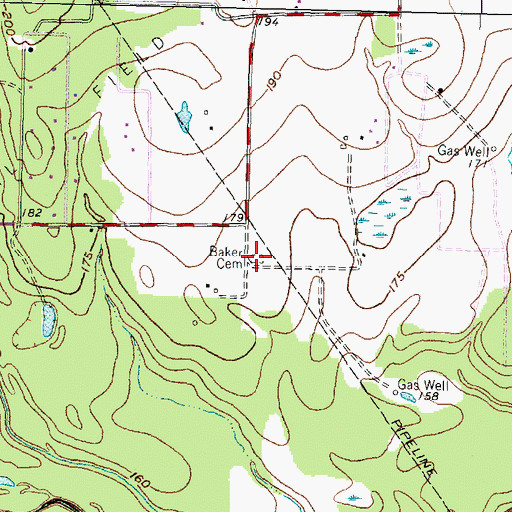 Topographic Map of Baker Cemetery, TX
