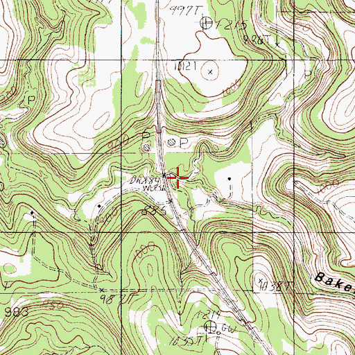 Topographic Map of Baker Hollow, TX