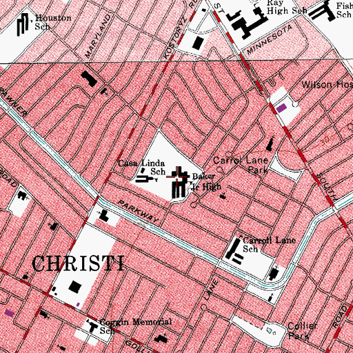 Topographic Map of Baker Junior High, TX