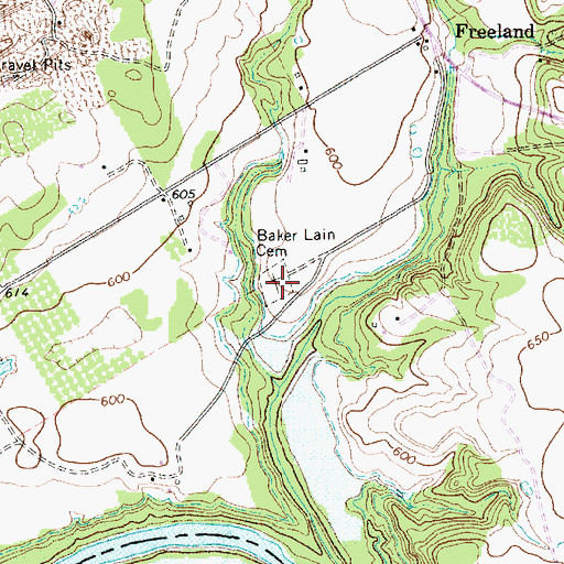 Topographic Map of Baker Lain Cemetery, TX
