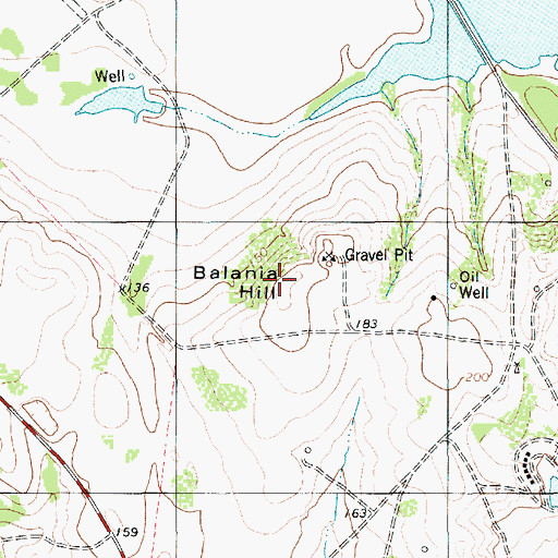 Topographic Map of Balania Hill, TX