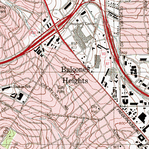 Topographic Map of Balcones Heights, TX