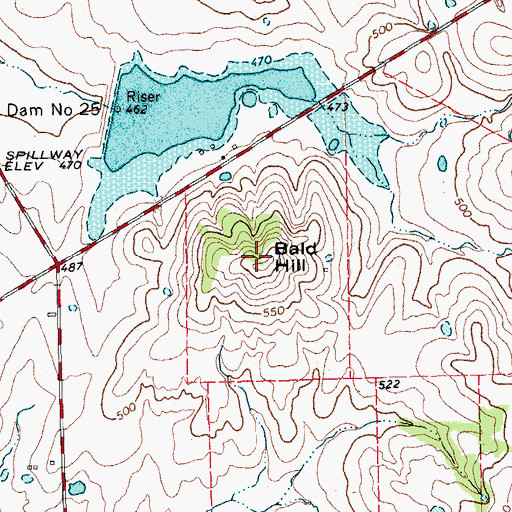 Topographic Map of Bald Hill, TX