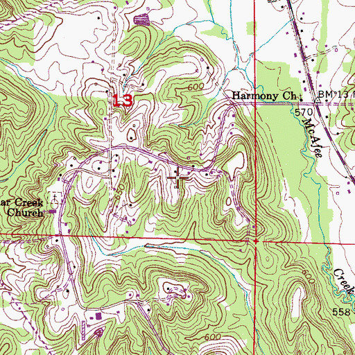 Topographic Map of Poplar Creek School (historical), AL