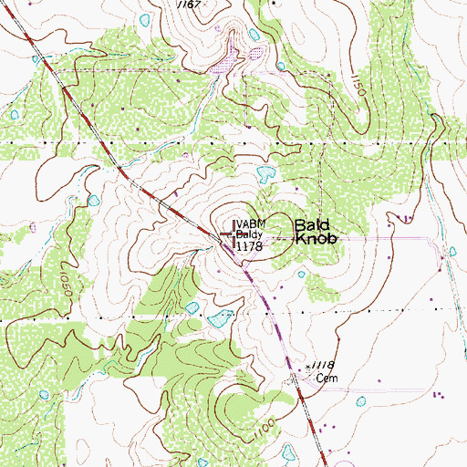 Topographic Map of Bald Knob, TX