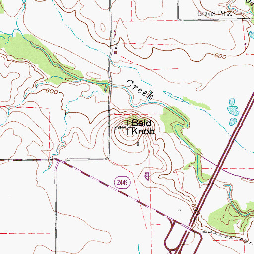 Topographic Map of Bald Knob, TX