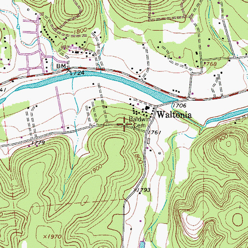 Topographic Map of Baldwin Cemetery, TX