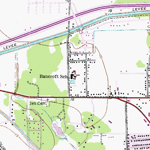 Topographic Map of Bancroft School, TX