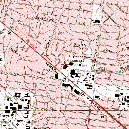 Topographic Map of Bandera Shopping Center, TX