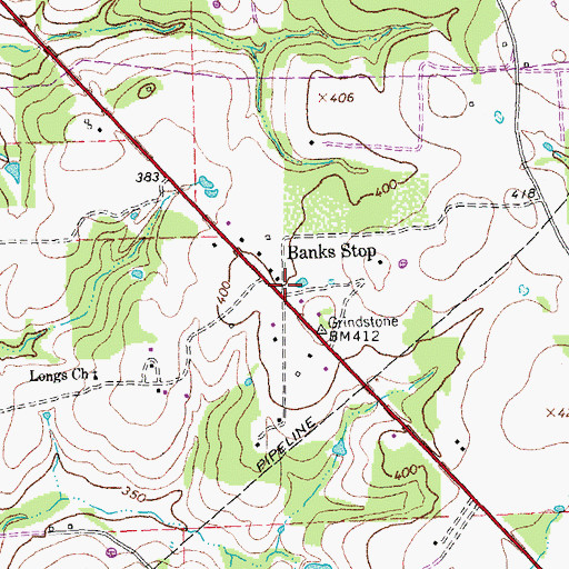 Topographic Map of Banks Stop, TX