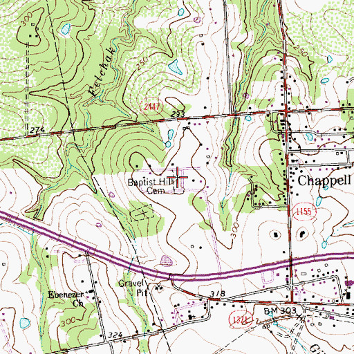 Topographic Map of Baptist Hill Cemetery, TX