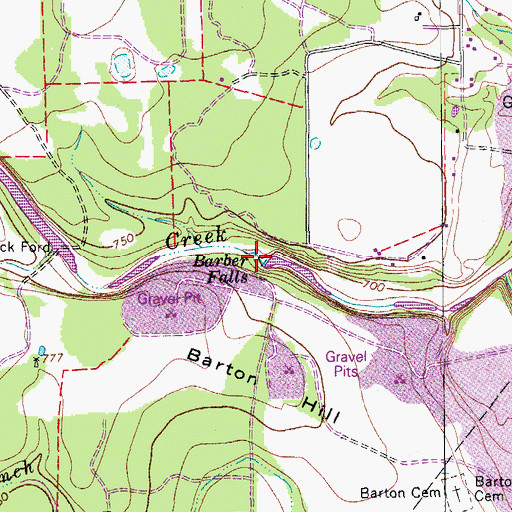 Topographic Map of Barber Falls, TX