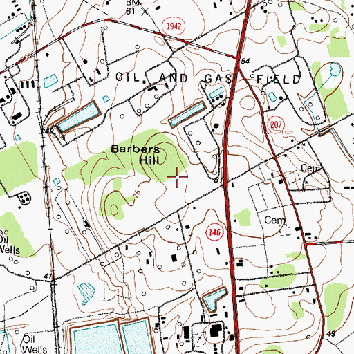 Topographic Map of Barbers Hill, TX