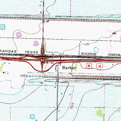 Topographic Map of Barker, TX