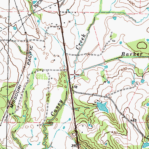 Topographic Map of Barker Branch, TX