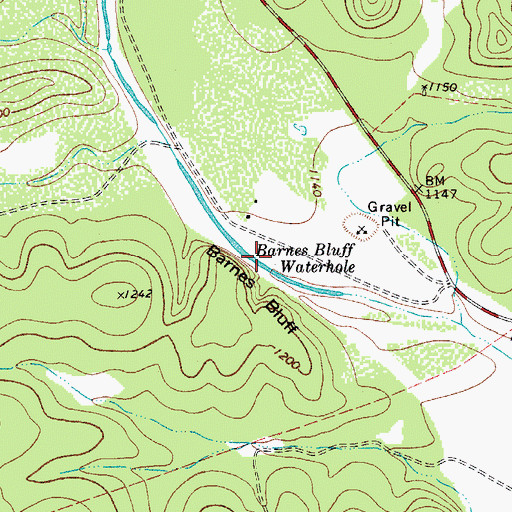 Topographic Map of Barnes Bluff Waterhole, TX