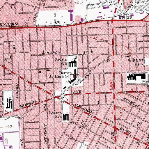 Topographic Map of Barnes Junior High School, TX